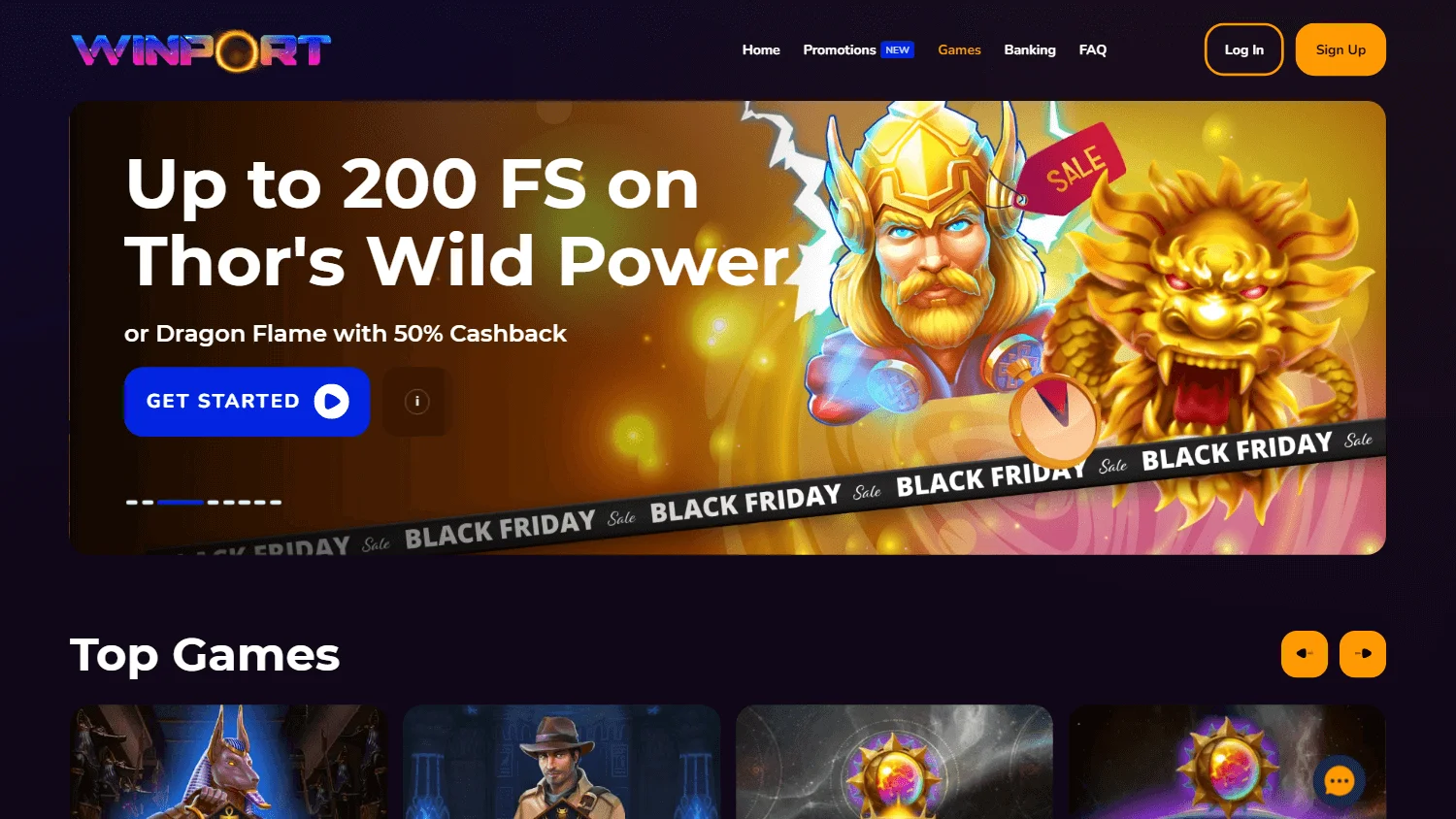 Winport Casino games area on a desktop device